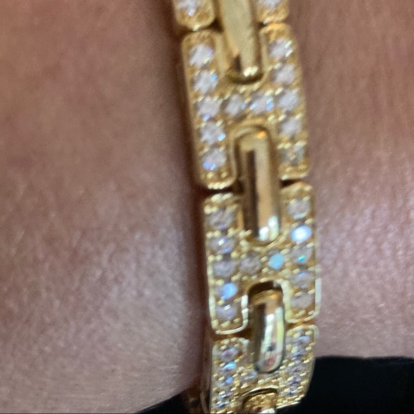 SONIA B CZ 925 GOLD PLATED STERLING SILVER RHINESTONES BRACELET BANGLE - Picture 5 of 10